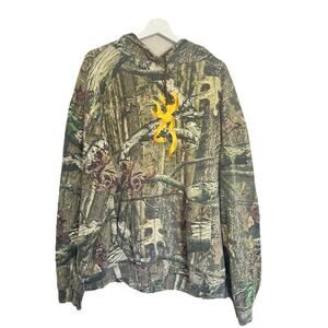 Browning Hunting Camo Hoodie Sweatshirt Yellow Embroidered Logo Pullover Sz 2xl